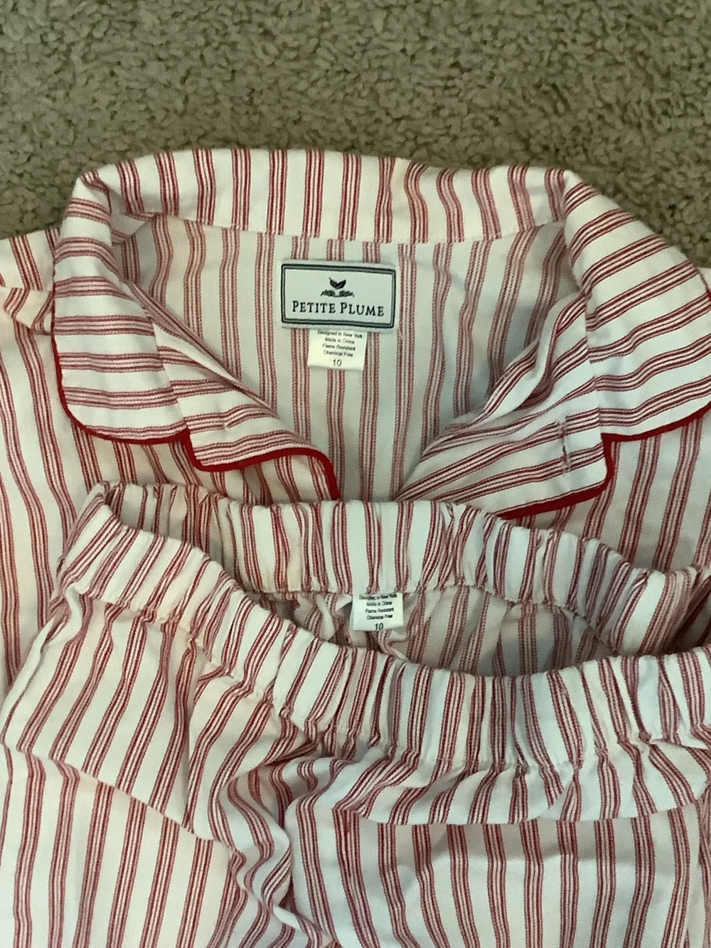 Petite Plume Kids Twill Pajama Set in Antique Red Ticking